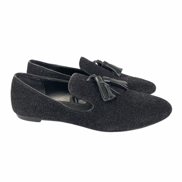 ZARA BASIC Tassel Glitter Black Pointed Toe Loafers Size 7 - Picture 1 of 8